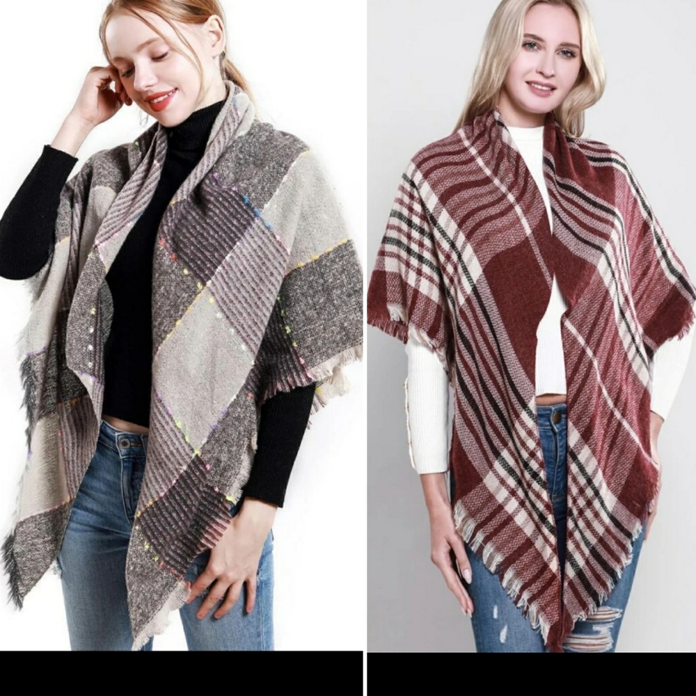 Plaid fringe Scarf/Shoulder Wrap
